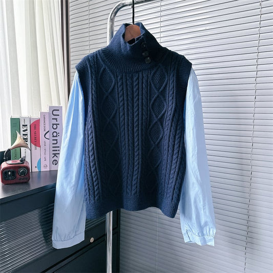 【tops】シャツ切り替えニットセーター　M25782