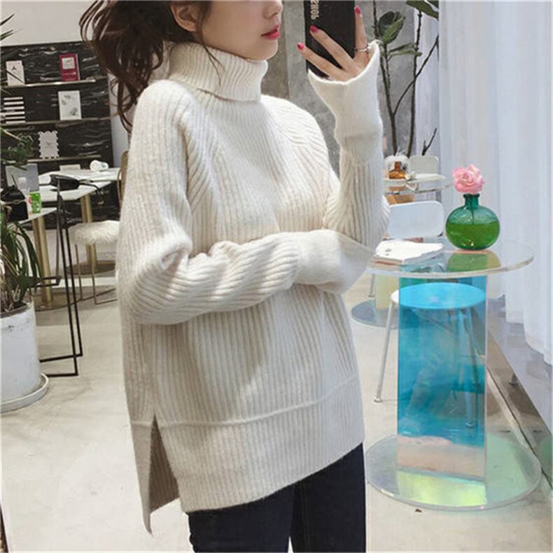 【tops】ハイネックスリットニットセーター　M18138