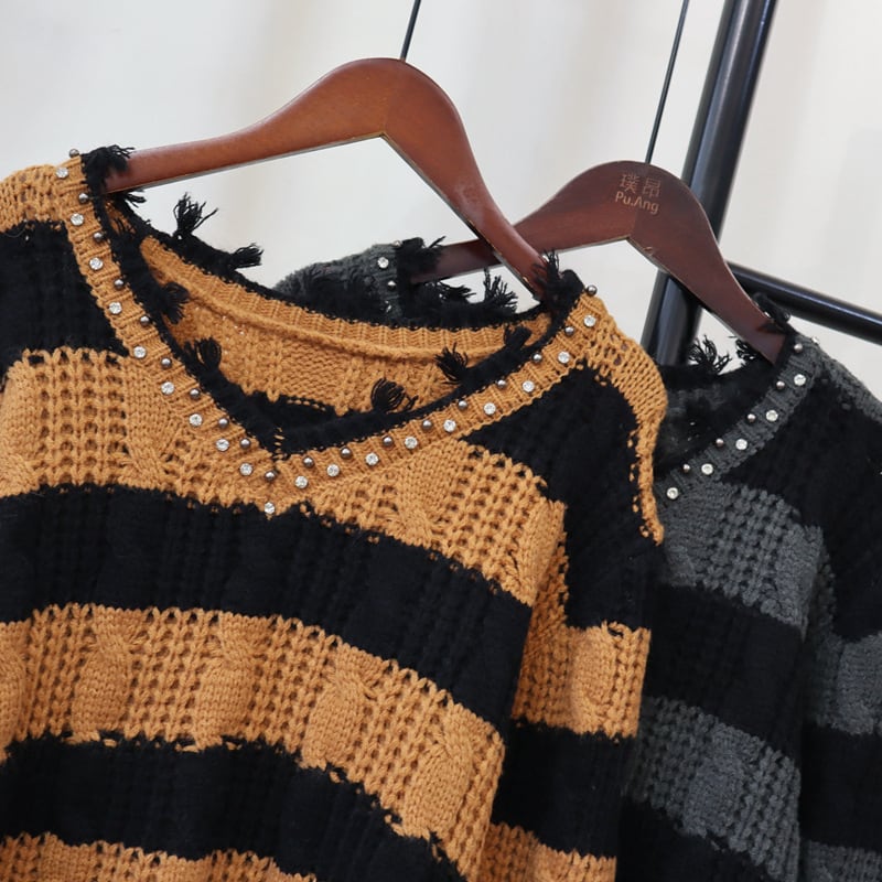 【tops】ボーダー柄ニットセーター　M26031