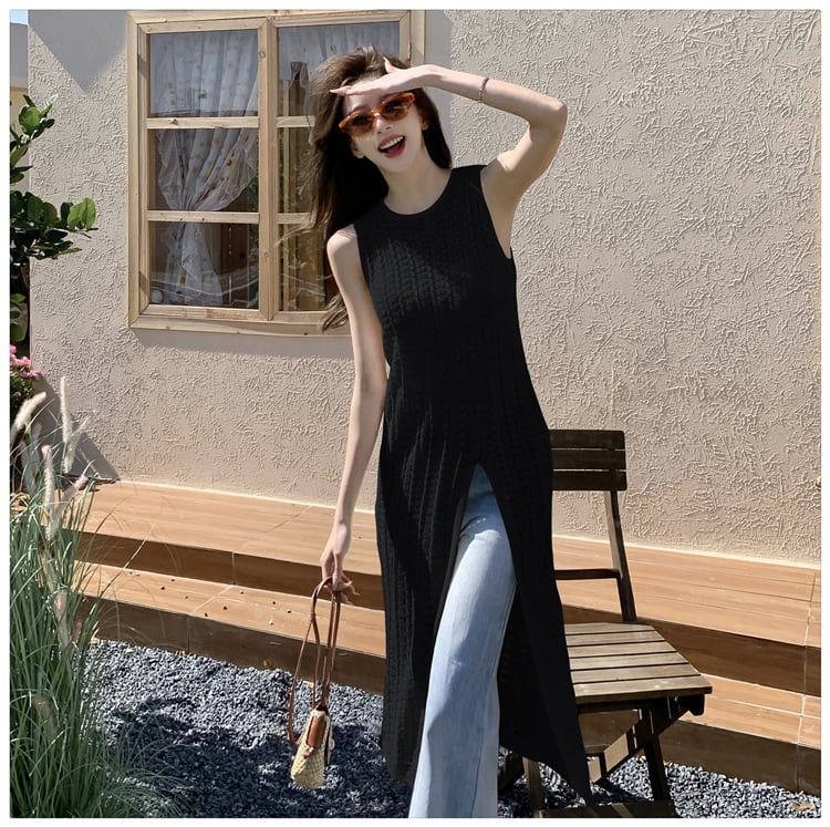 【dress】ノースリーブスリットニットワンピース G21070