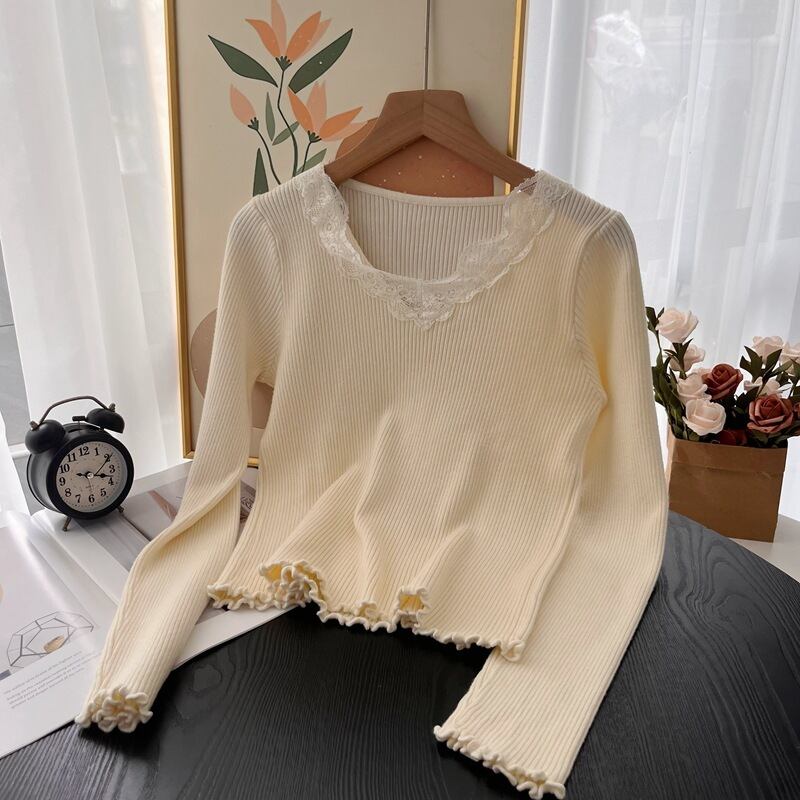 【tops】レース切り替えニットトップス　M27213