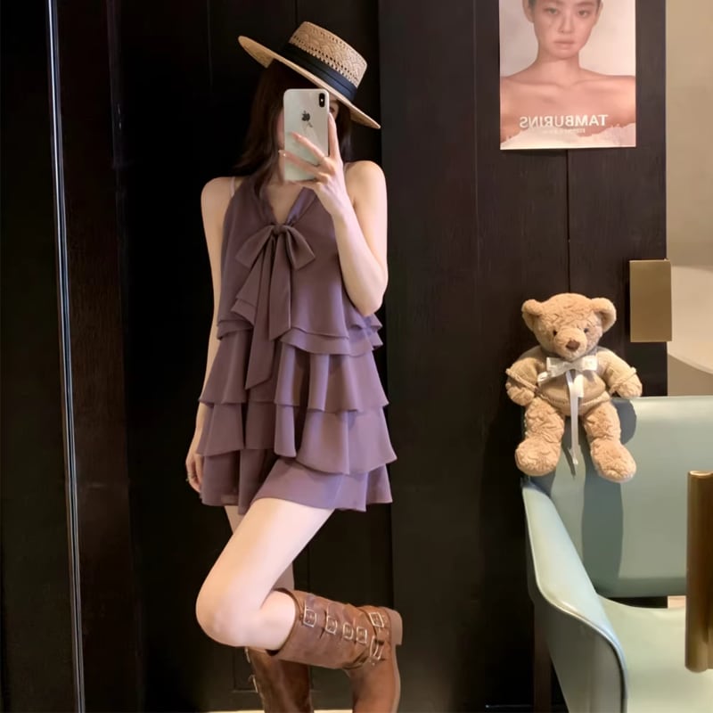 【set】ノースリーブギャザーフリルトップス×ショートパンツセット Q8370