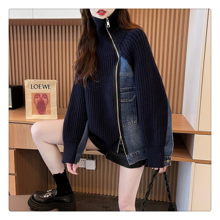 【outer】デニムドッキングニットカーデ　M18405