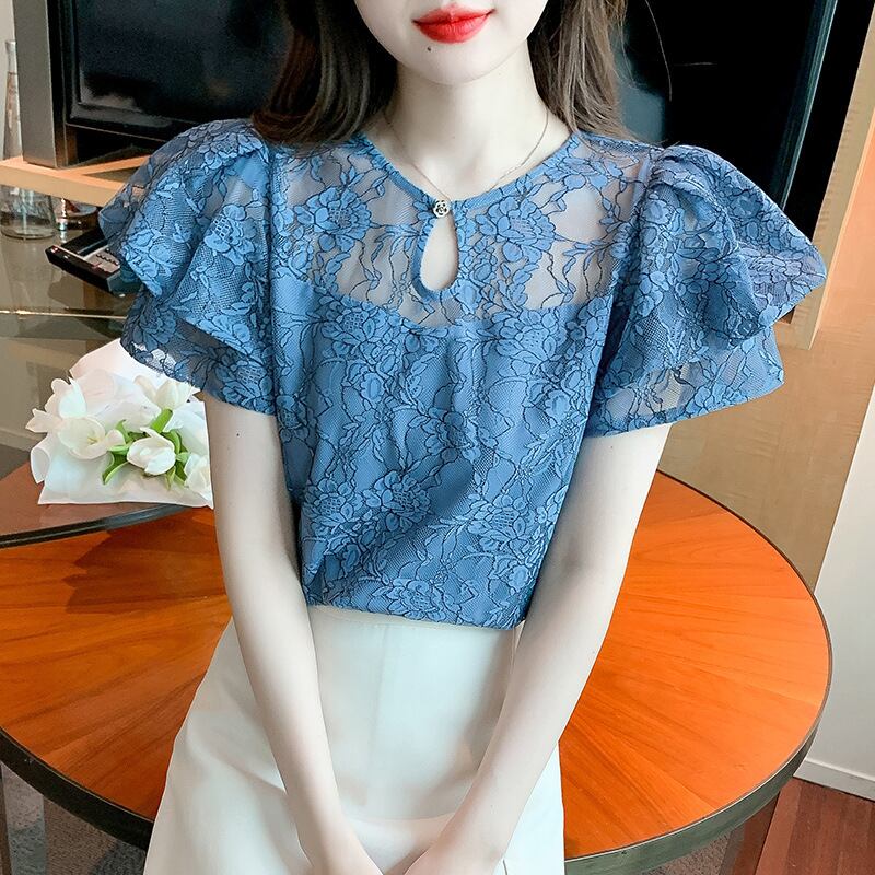 【tops】透かし彫りレースブラウスG21385