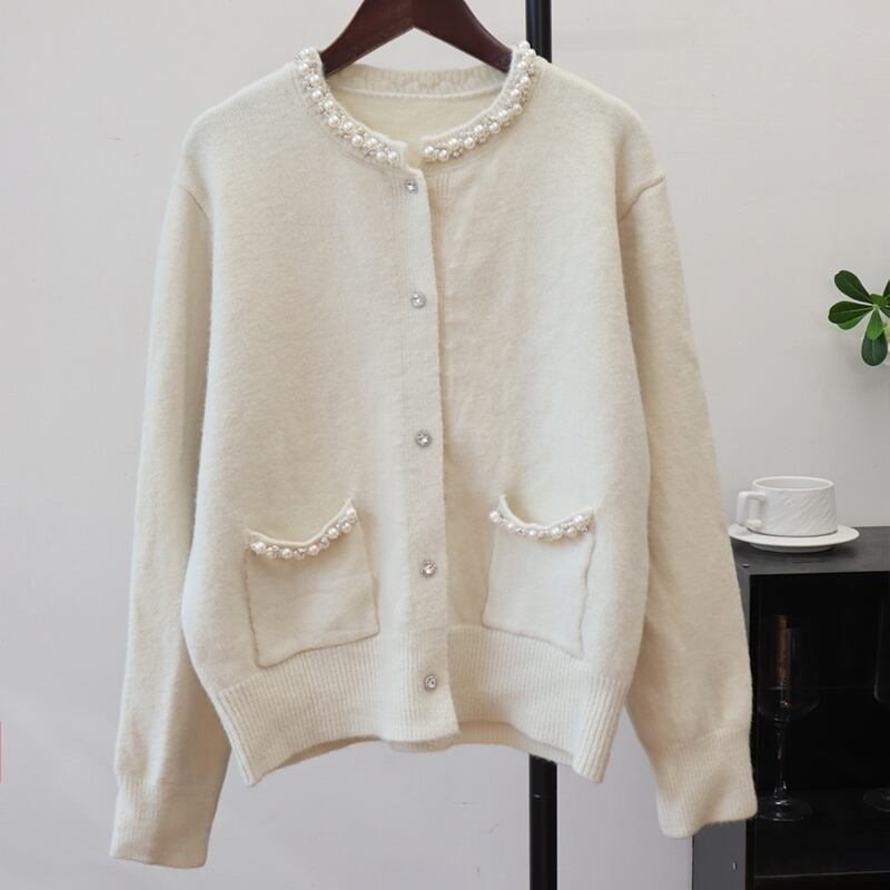 【outer】パール付きニットカーディガン Q7321