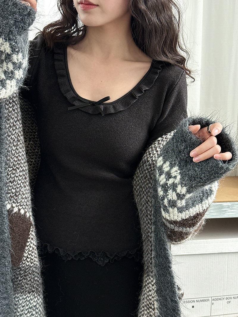 【tops】レースドッキングフレアニットトップス Q7312