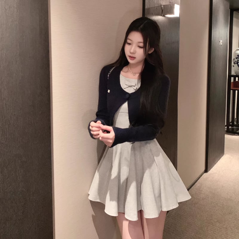 【dress】リボン付ノースリーブミニワンピース Q7968