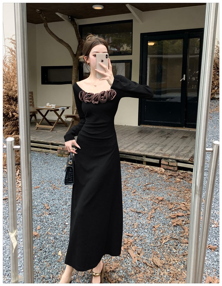 【dress】立体フラワーニットワンピース　M26416