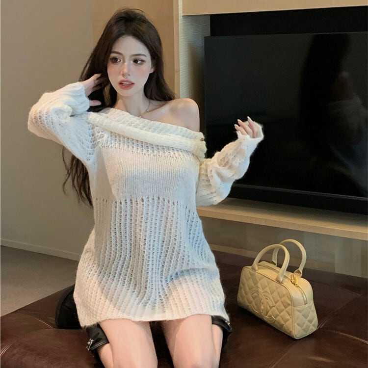 【tops】ボートネックカットワークニットセーター　M27932