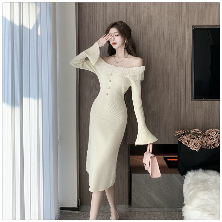 【dress】フリルニットワンピース　M18534