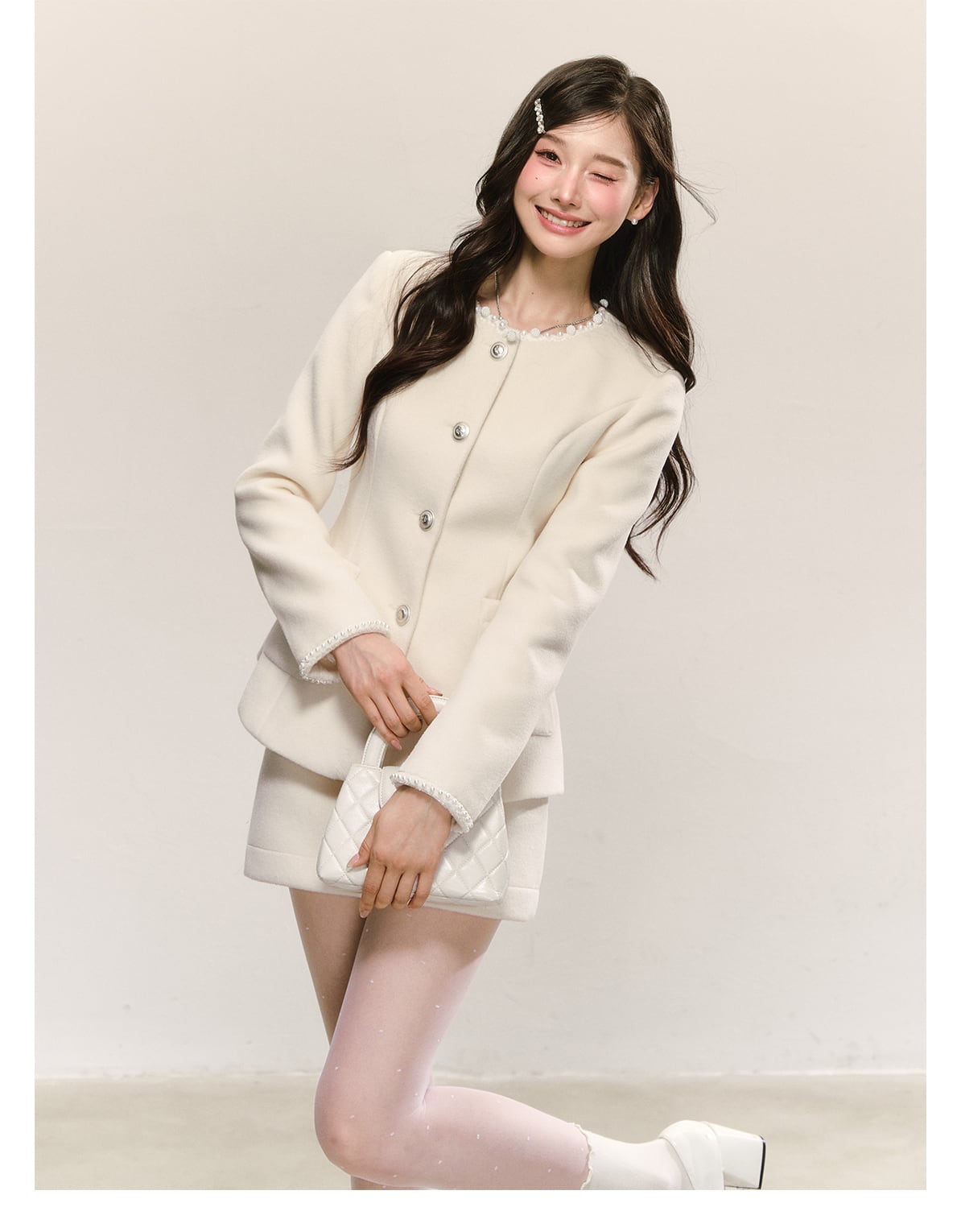 【set】パール付きジャケット×ミニスカートセット    N3474