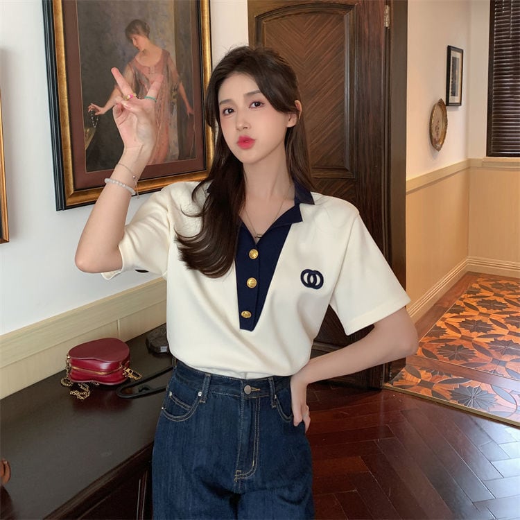 【tops】POLOネックデザインTシャツG21361