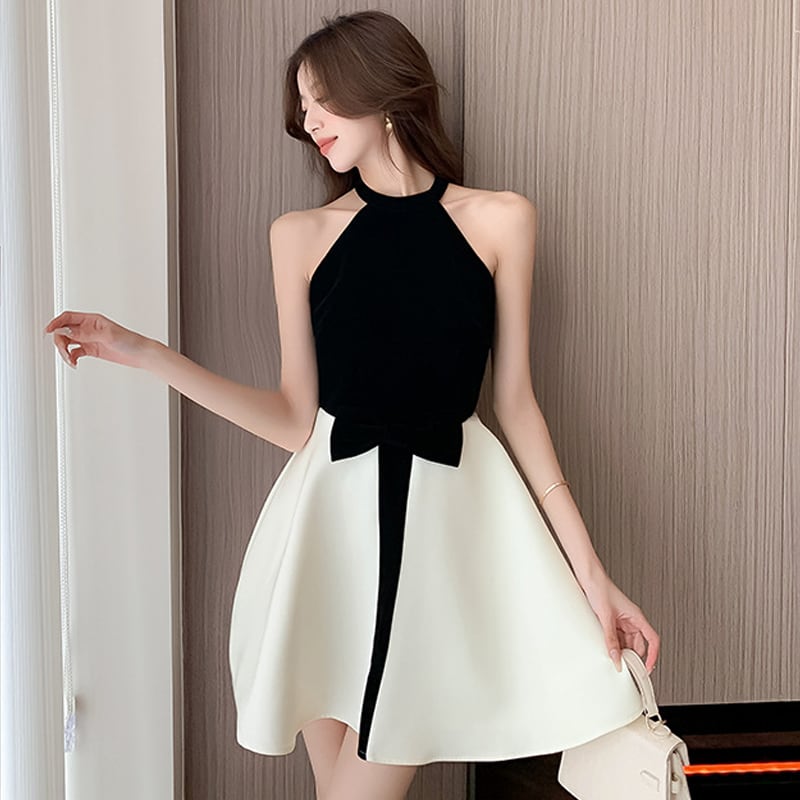 【dress】ホルターネックフレアワンピース Q7981