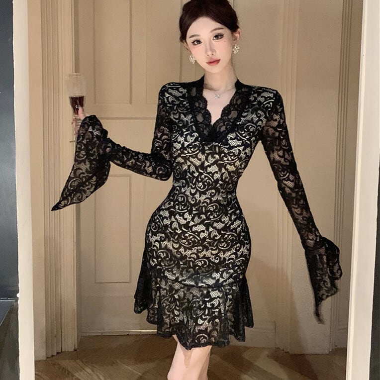 【dress】レースフリルワンピース　M26425
