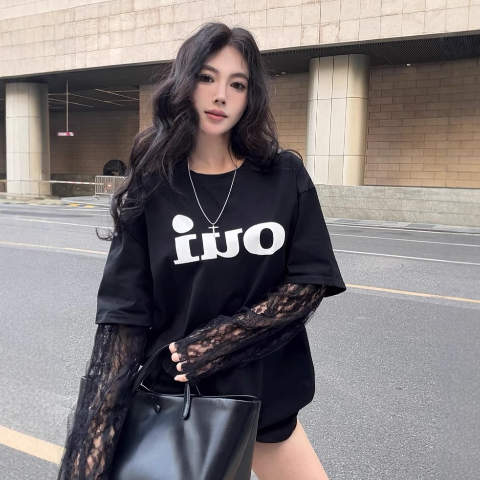 【tops】レース切り替えTシャツ　M28795