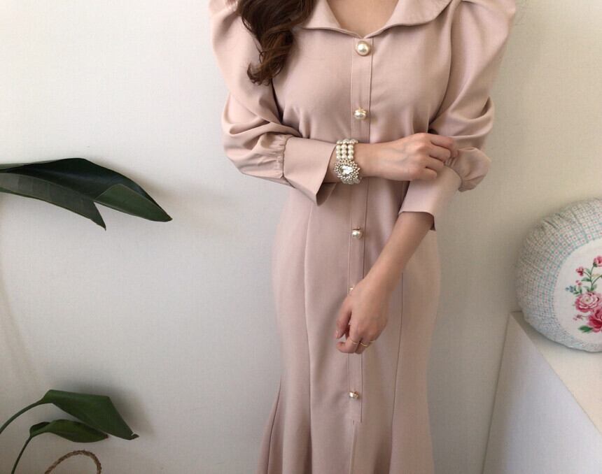 【dress】エレガント気質満点レトロハイウエスト着痩せ マーメイドワンピース G1404