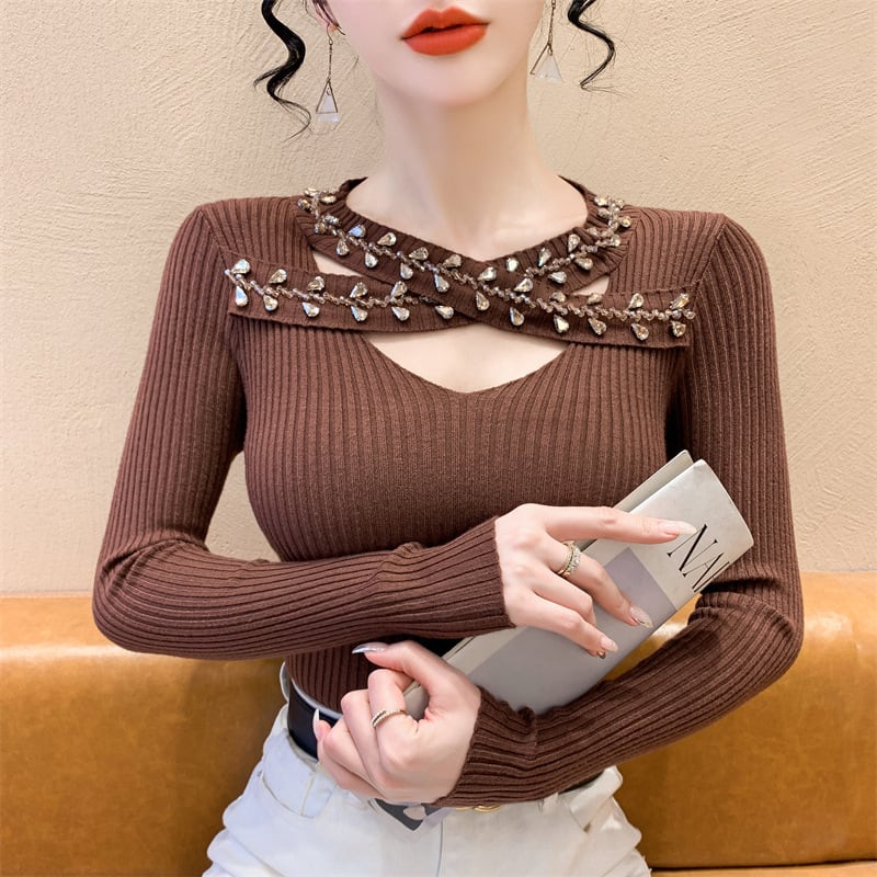 【tops】ビジューニットトップス　M28266