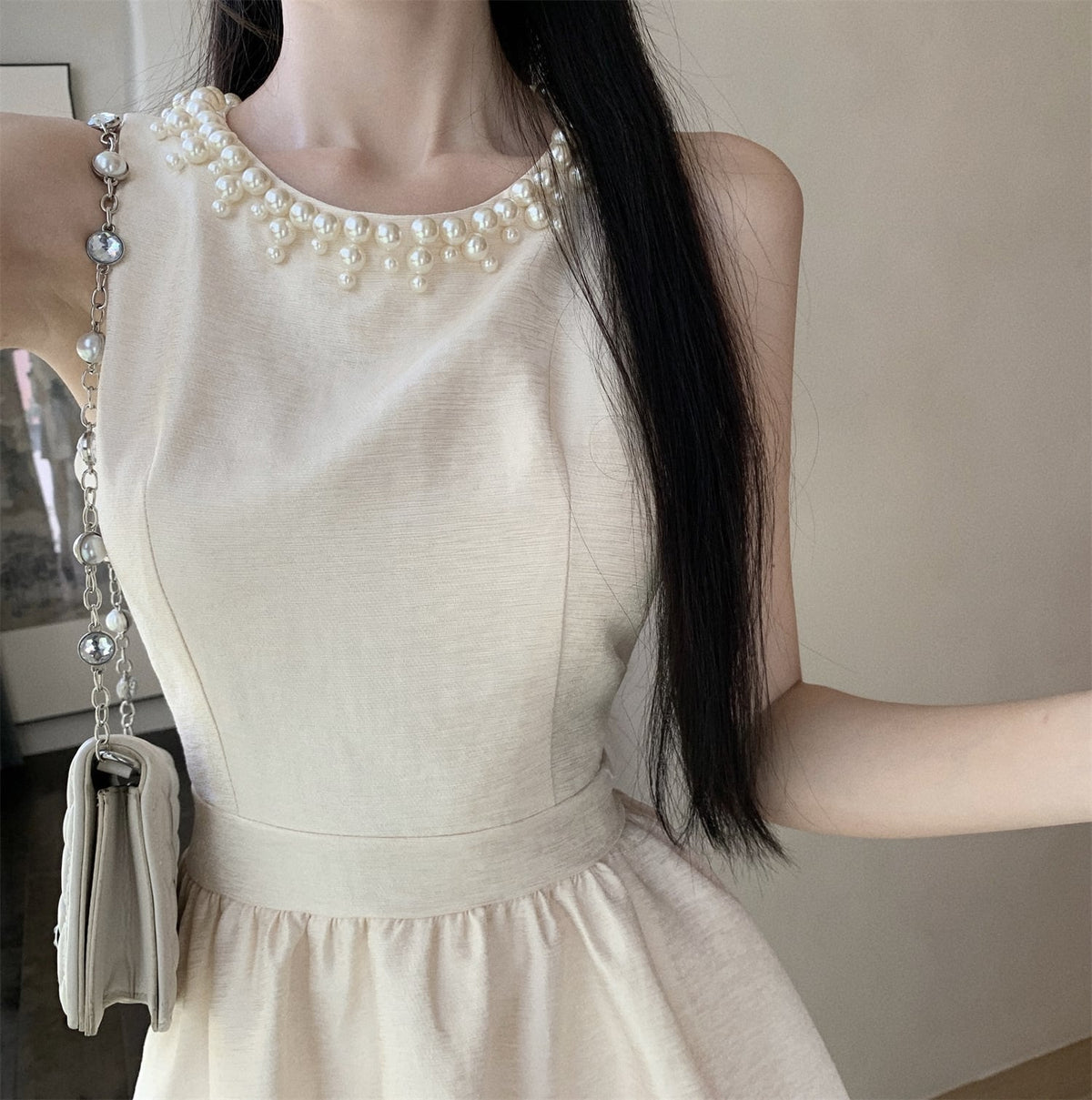 【dress】ノースリーブパールワンピース　M24545