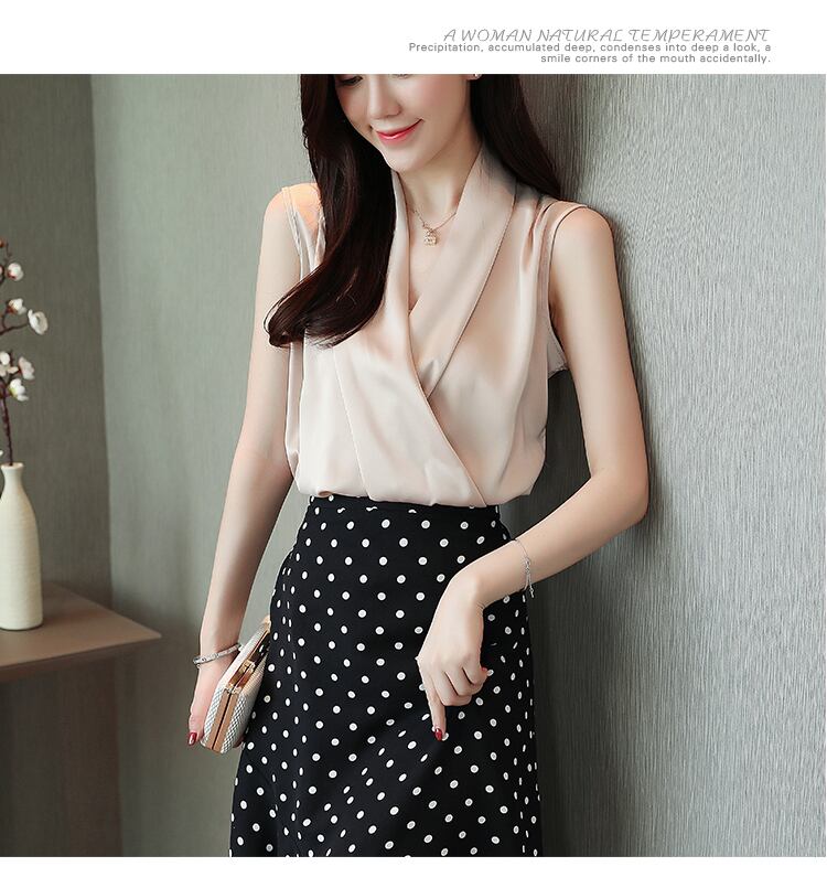 【tops】Vネックノースリーブ無地着回しタンクトップシフォンF0253