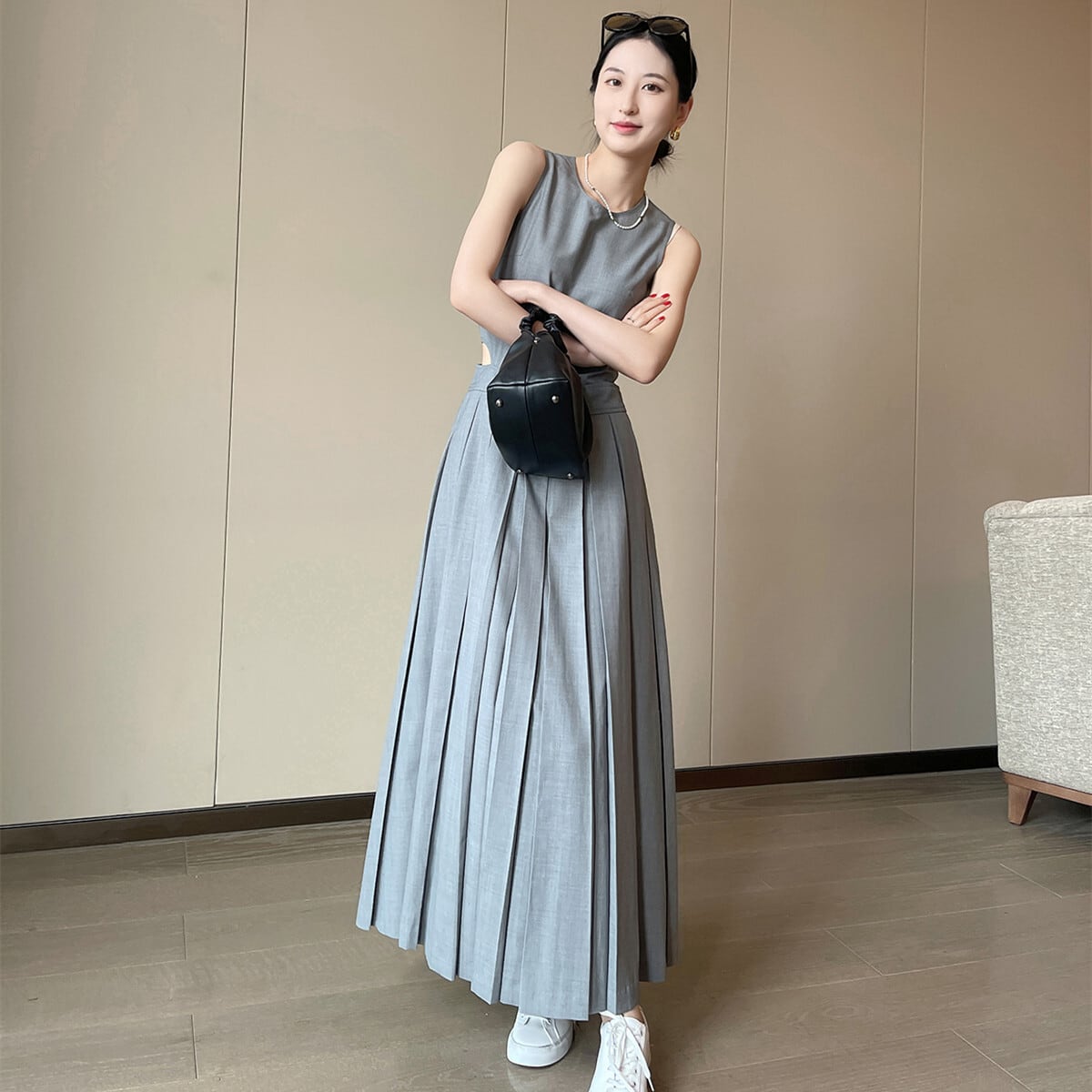 【dress】ウエストカットプリーツワンピース　N2993