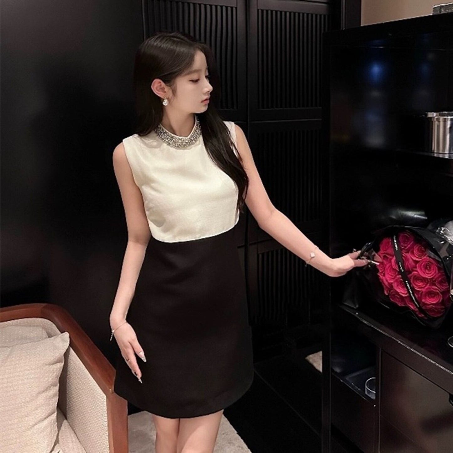 【dress】   ラインストーン付きノースリーブワンピース　M23174