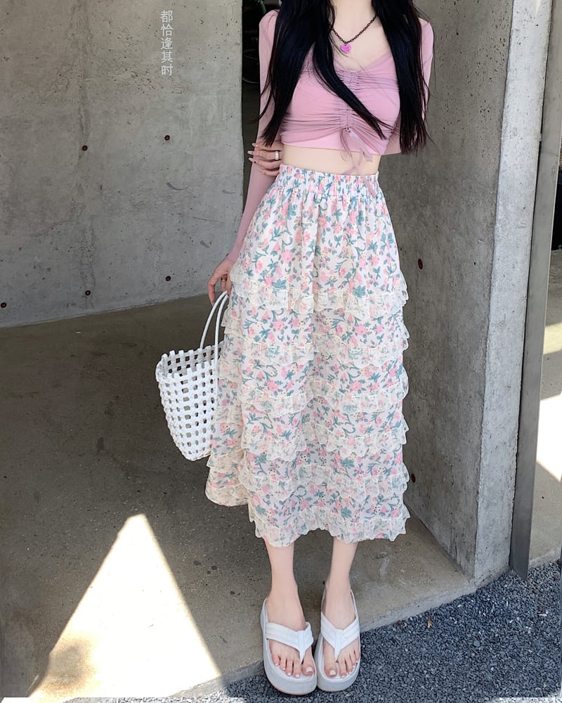 【bottoms】Aライン花柄スカートG20445