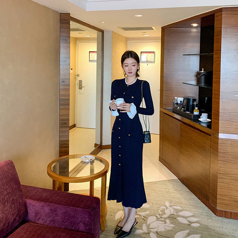 【dress】ロングニットワンピース Q7831
