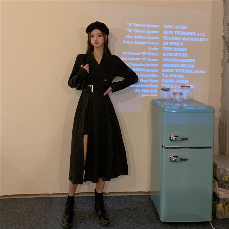 【dress】今季も大流行!気質満点長袖デザインスリットハイウエストワンピース G1758