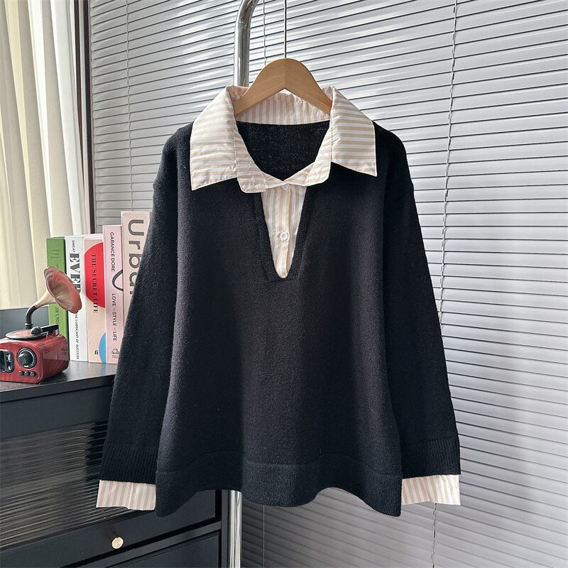 【tops】シャツドッキングニットセーター　M18728