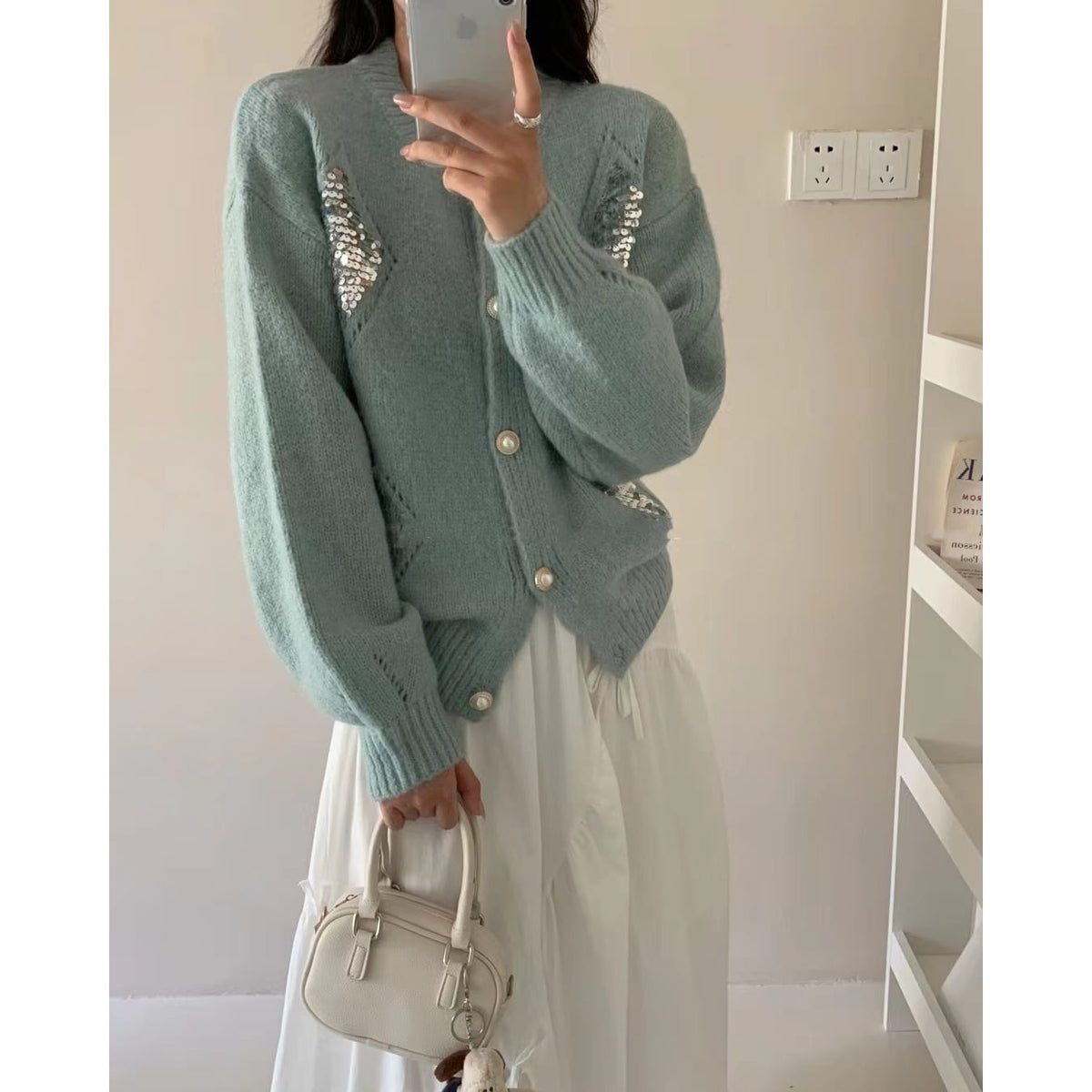 【outer】スパンコールニットカーデ　M25829