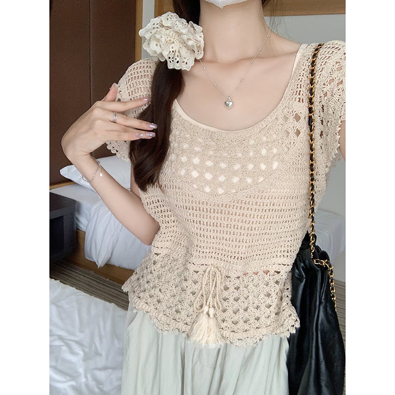 【tops】カットワークニットトップス　M24900