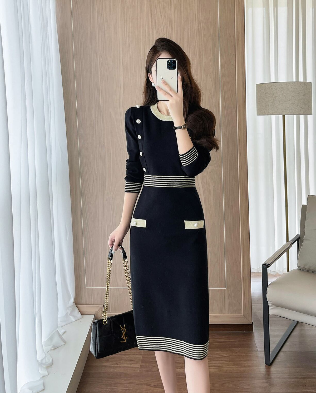 【dress】ボーダー柄ニットワンピース Q7299