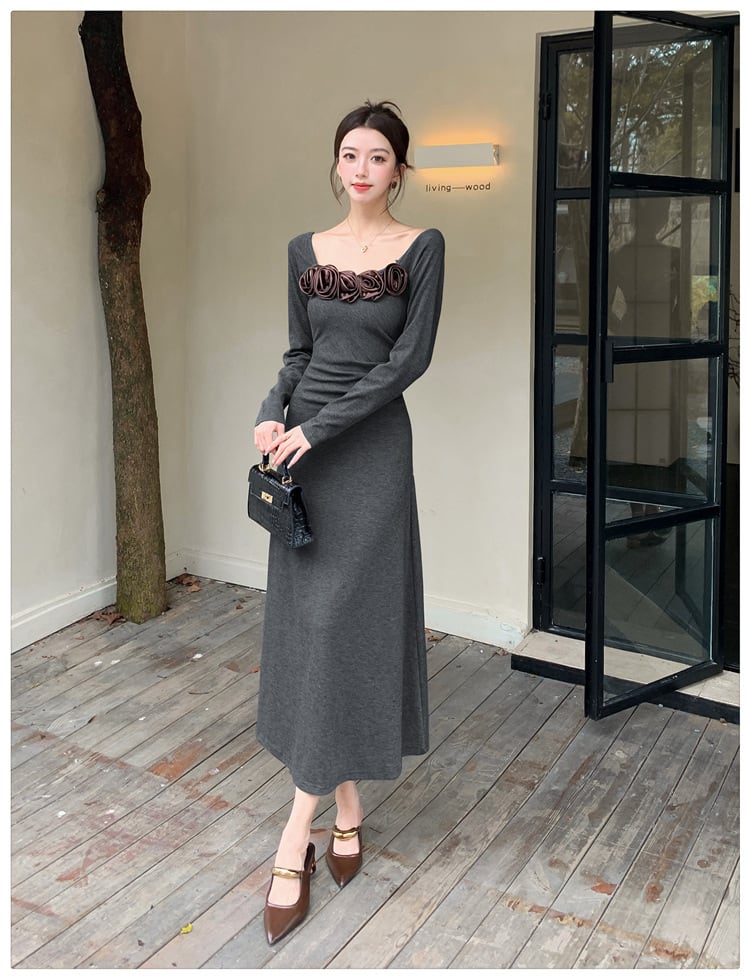 【dress】立体フラワーニットワンピース　M26416