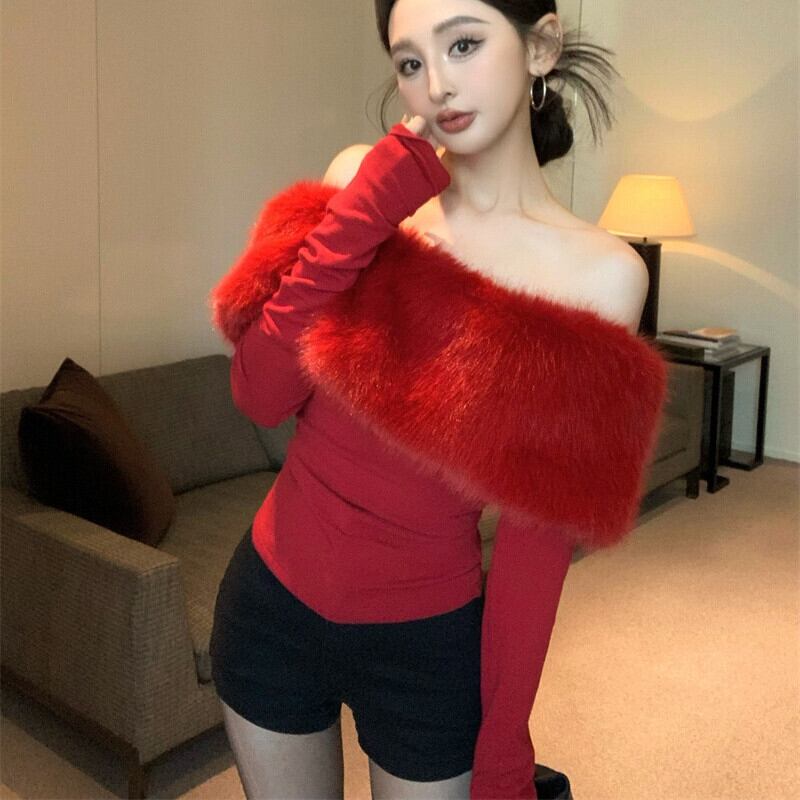 【tops】ファーオフショルダートップス　M29005
