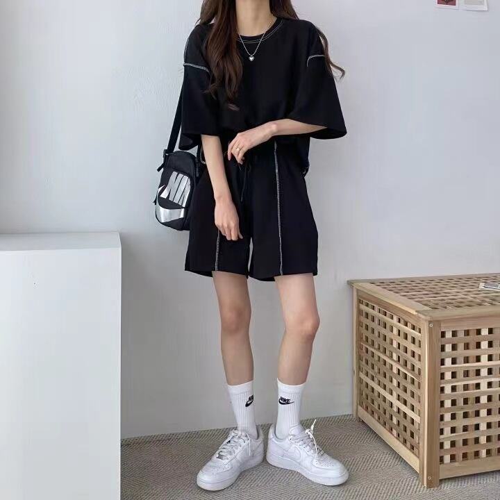 【set】2点セットラウンドネック半袖Ｔシャツ+ショートパンツ日常セットアップF3044