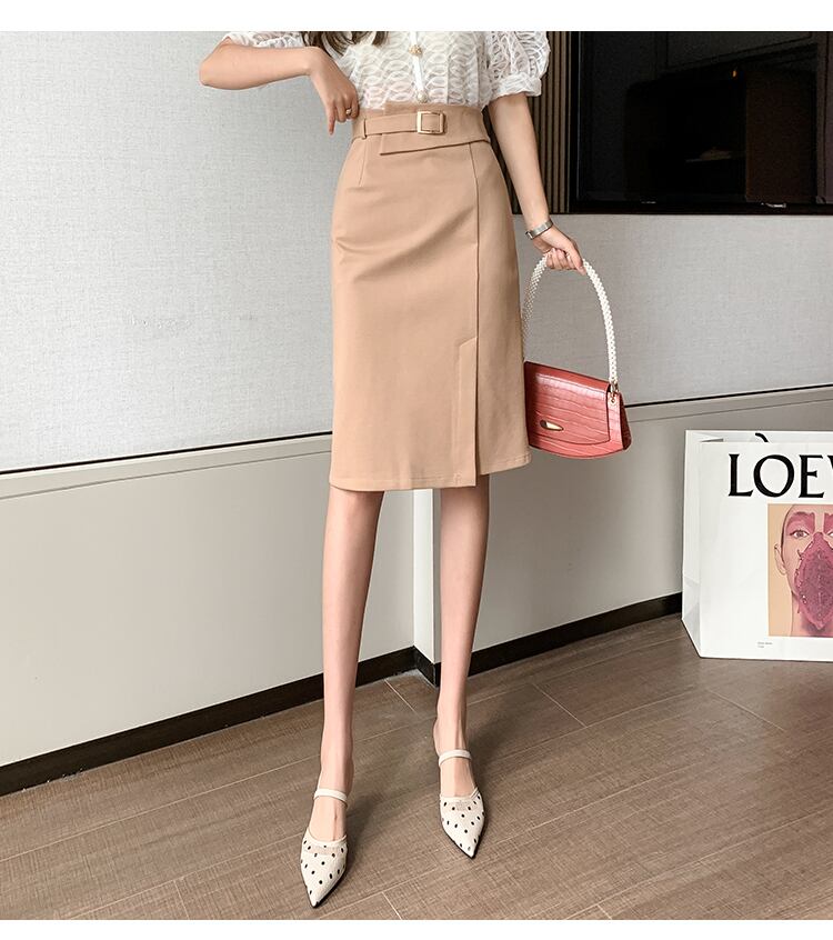 【bottoms】春夏OL通勤無地レディースファッションスリットハイウエストスカート