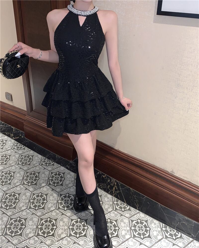 【dress】ビジューノースリーブワンピース　M30049
