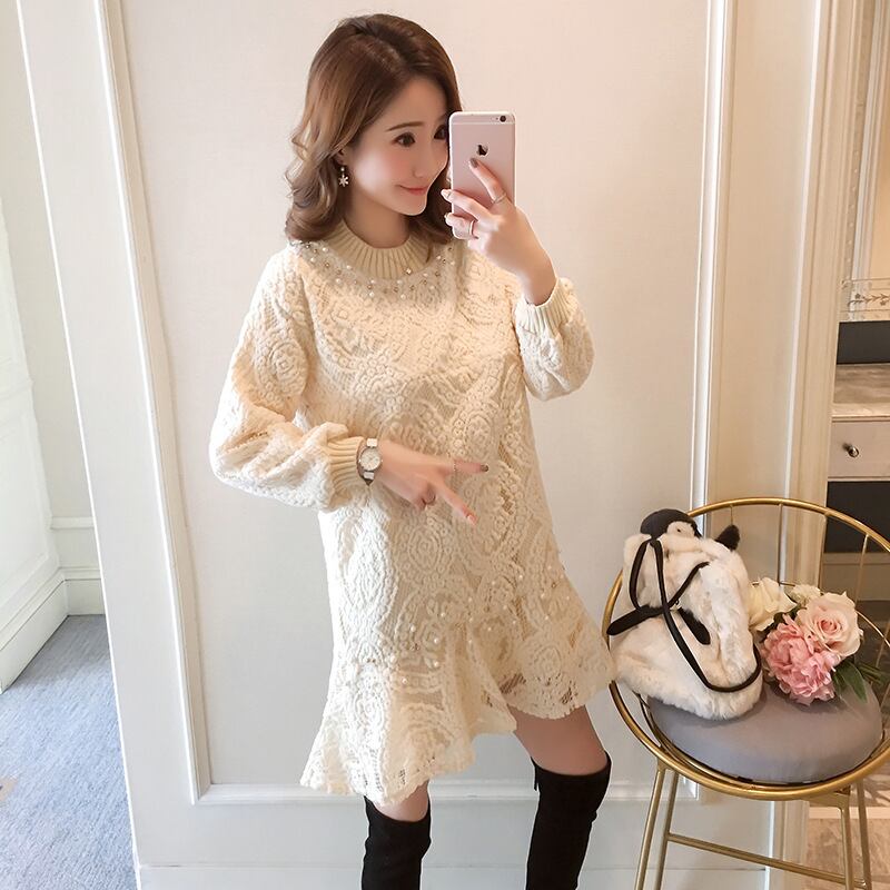 【dress】裹起毛フリルレースワンピース　M27890