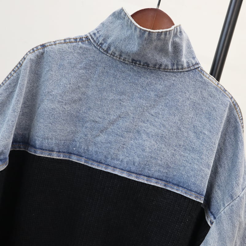 【outer】ニットドッキングデニムジャケット Q6497