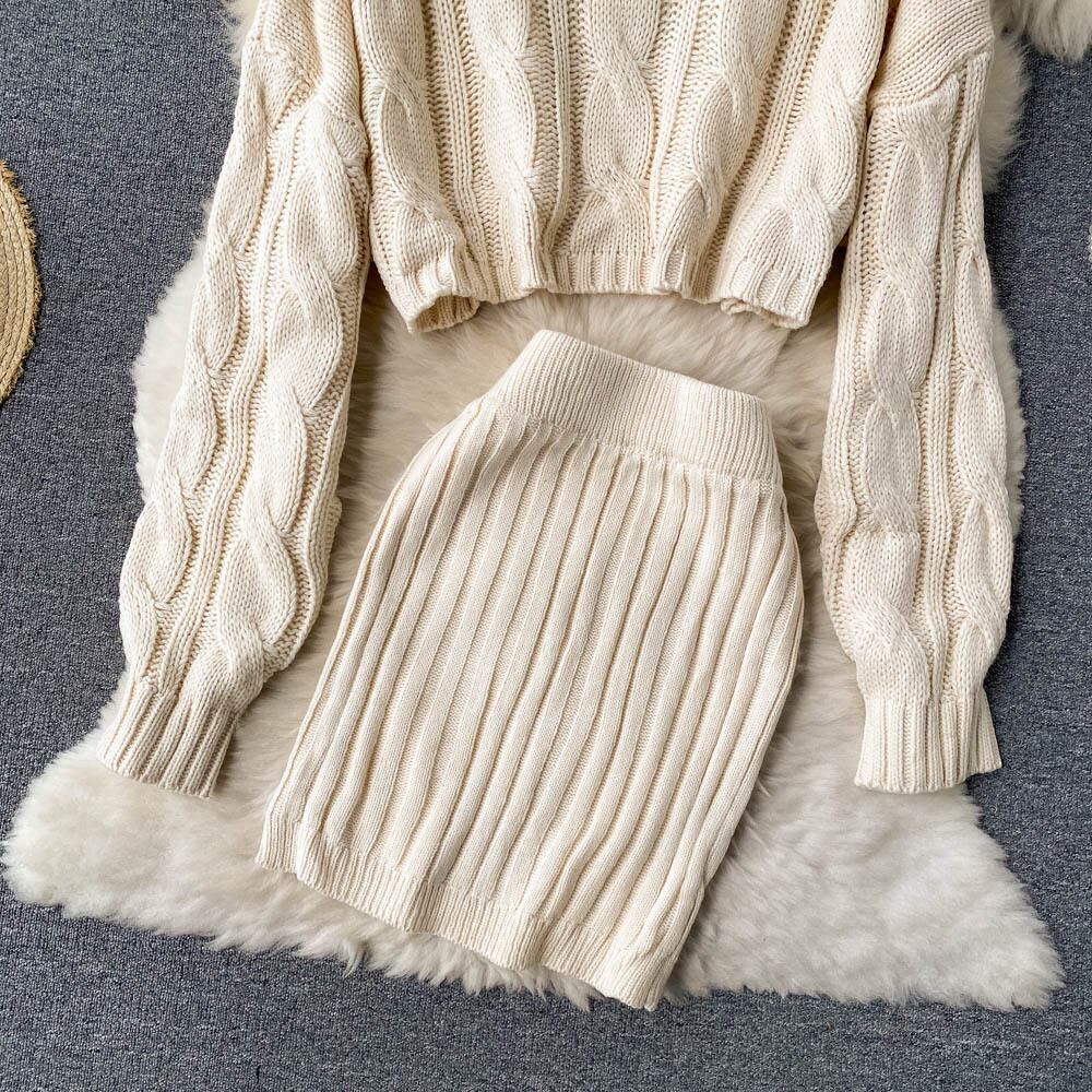 【set】着心地良い!気質満点ハイネックセーター+タイトスカートオシャレ２点セット G3271