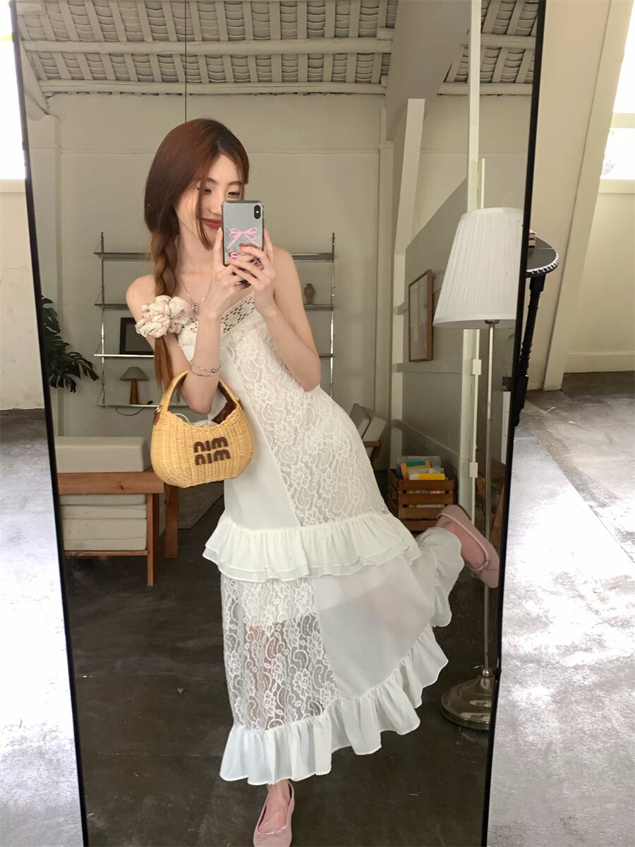 【dress】レースフリル透かし彫りキャミワンピース G21512