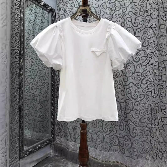 【tops】4色半袖パフ袖ＴシャツF7297