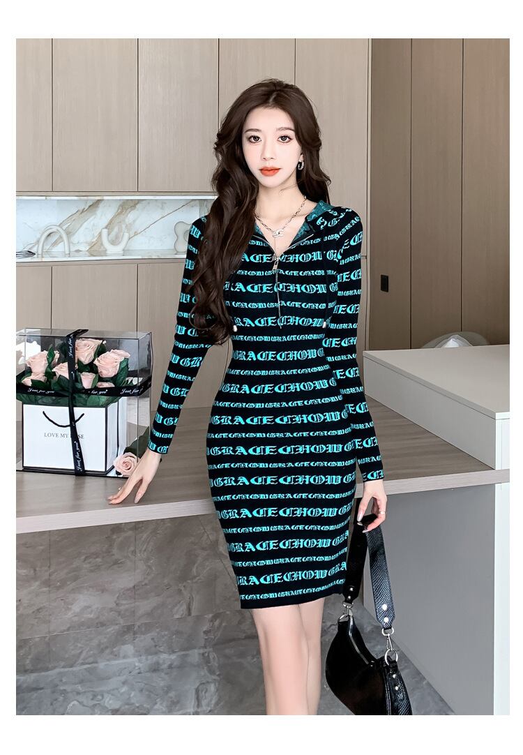 【dress】フード付きニットワンピース　M18862
