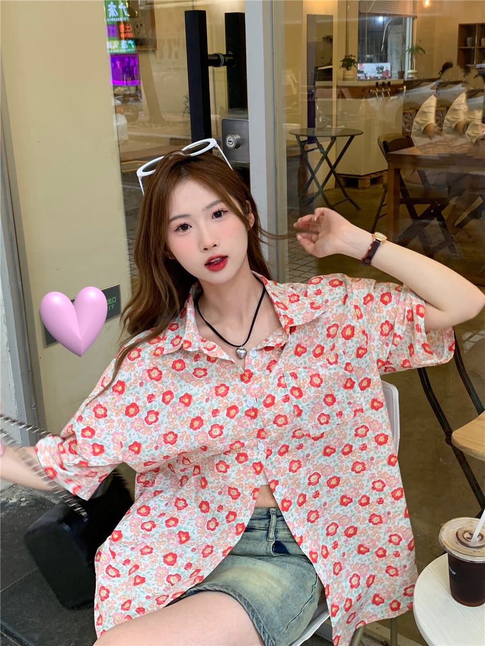 【tops】花柄シャツトップス　M25338