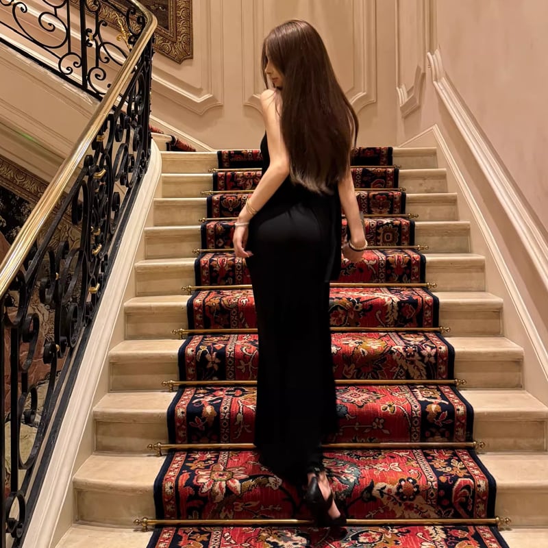 【dress】スカーフ付きノースリーブリボンロングワンピース Q7817