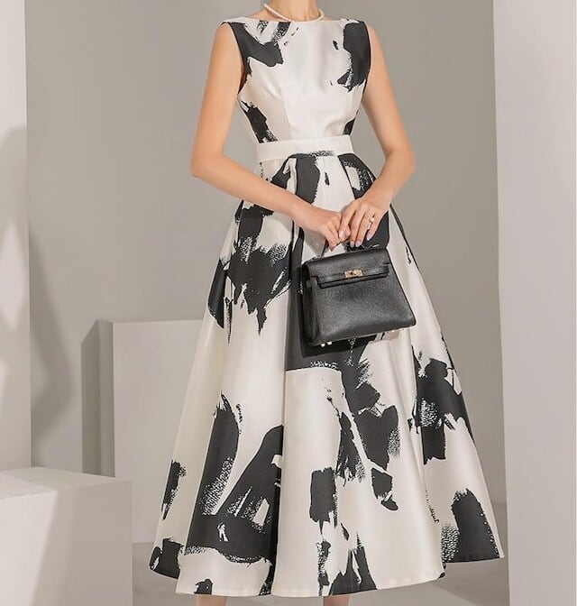 【dress】ノースリーブプリントワンピースF7035