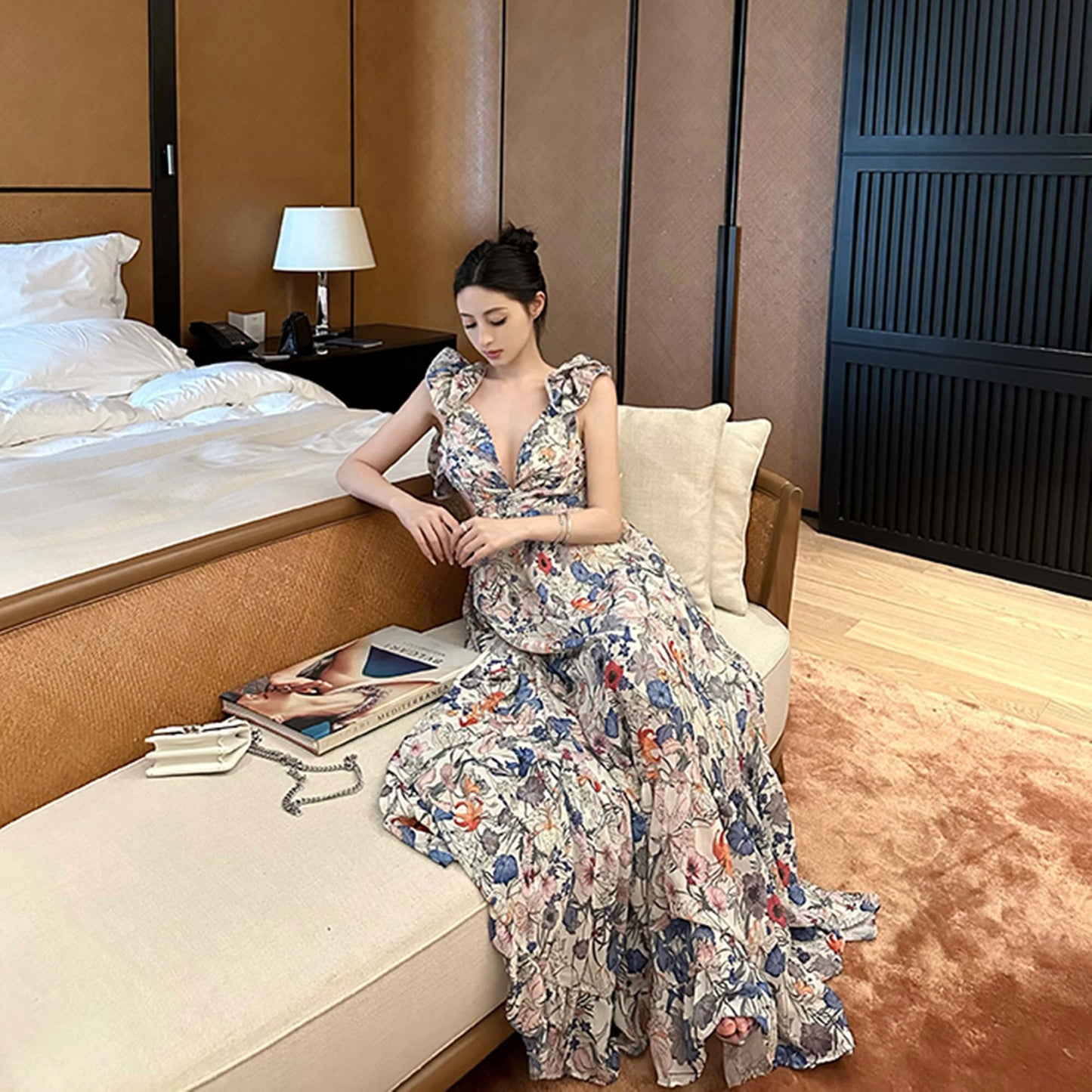 【dress】バックオーポンプリントワンピース　N3082