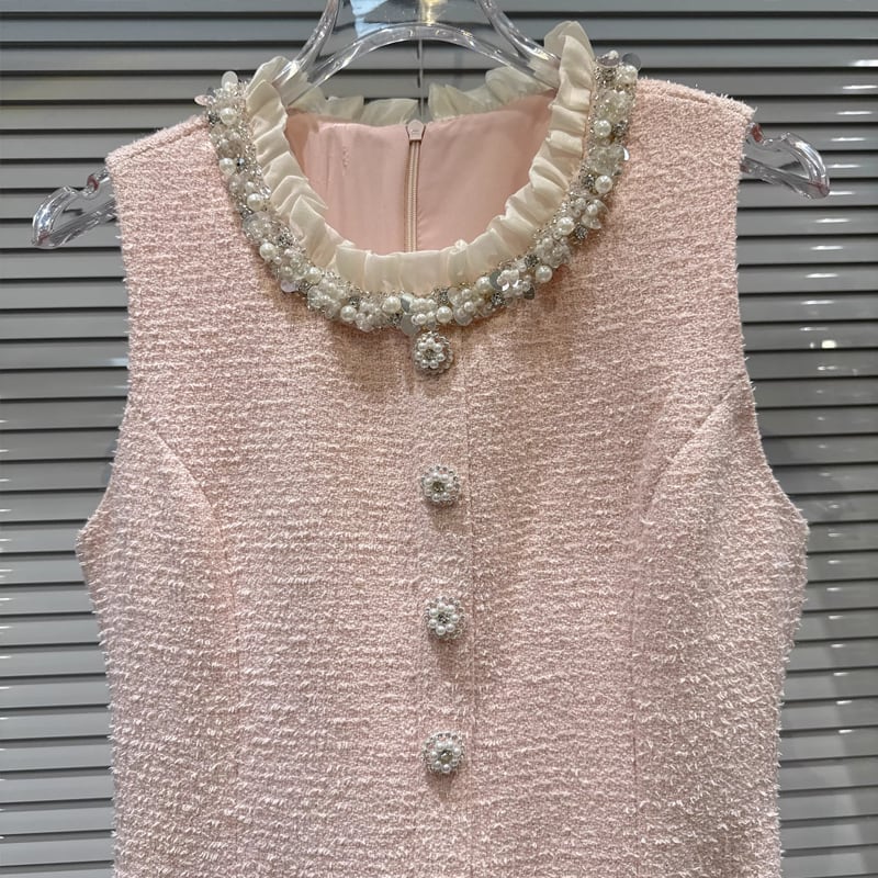 【dress】ツイードレース付きベストワンピース Q7891
