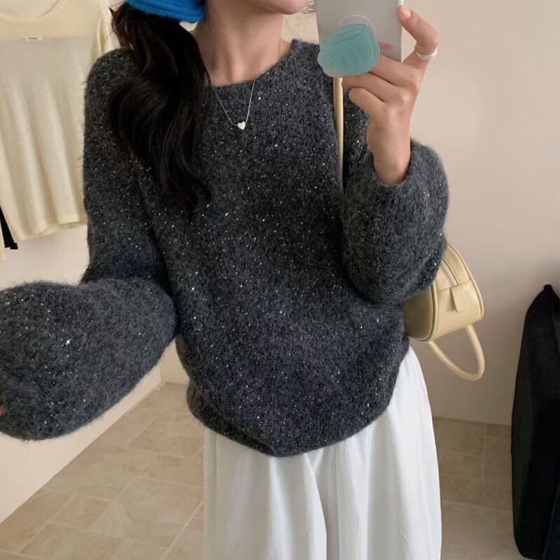 【tops】スパンコール付きニットトップス Q8116