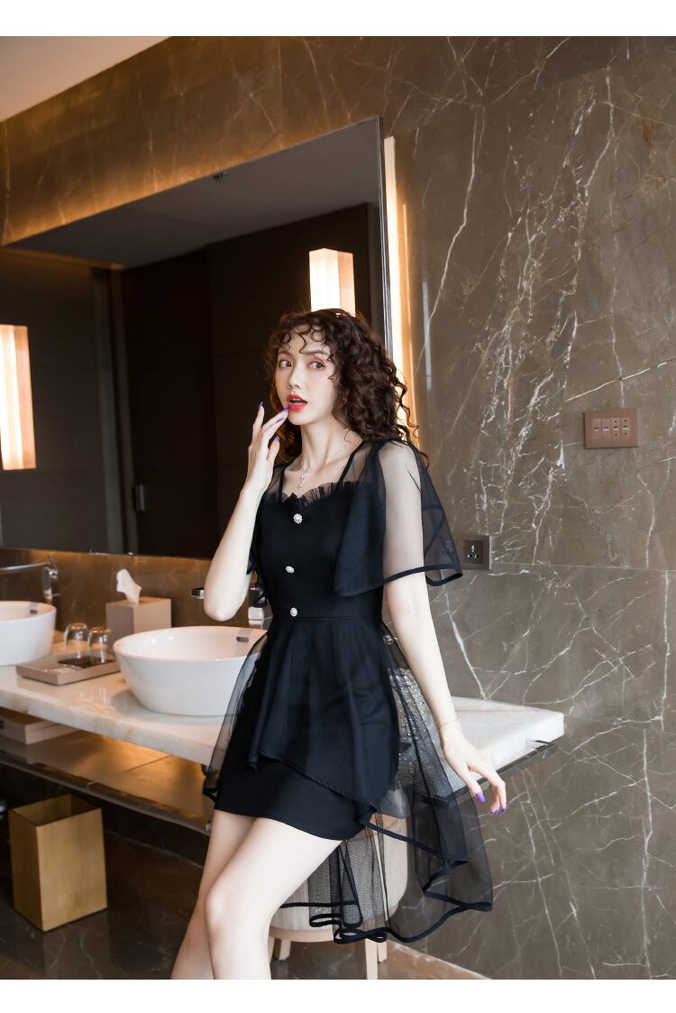 【dress】魅力的 気質満点 無地スクエアネック個性的なデザインセクシーワンピース